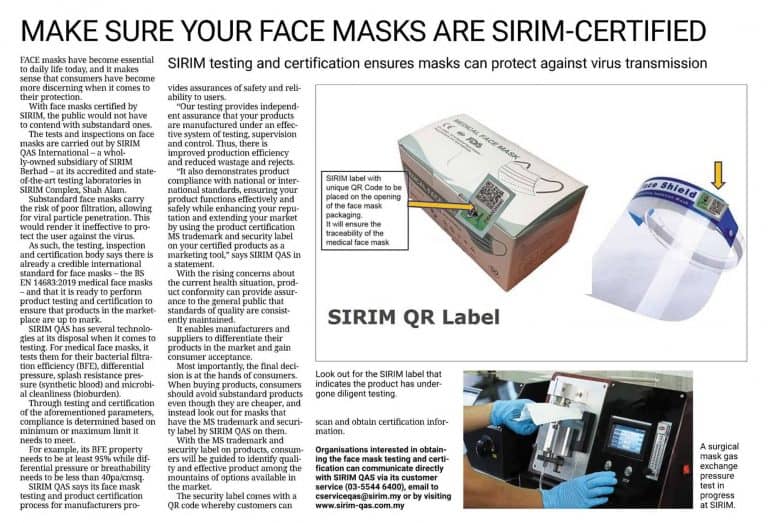 Face mask with sirim